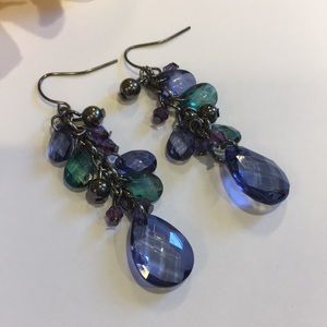Blue beaded dangle earrings